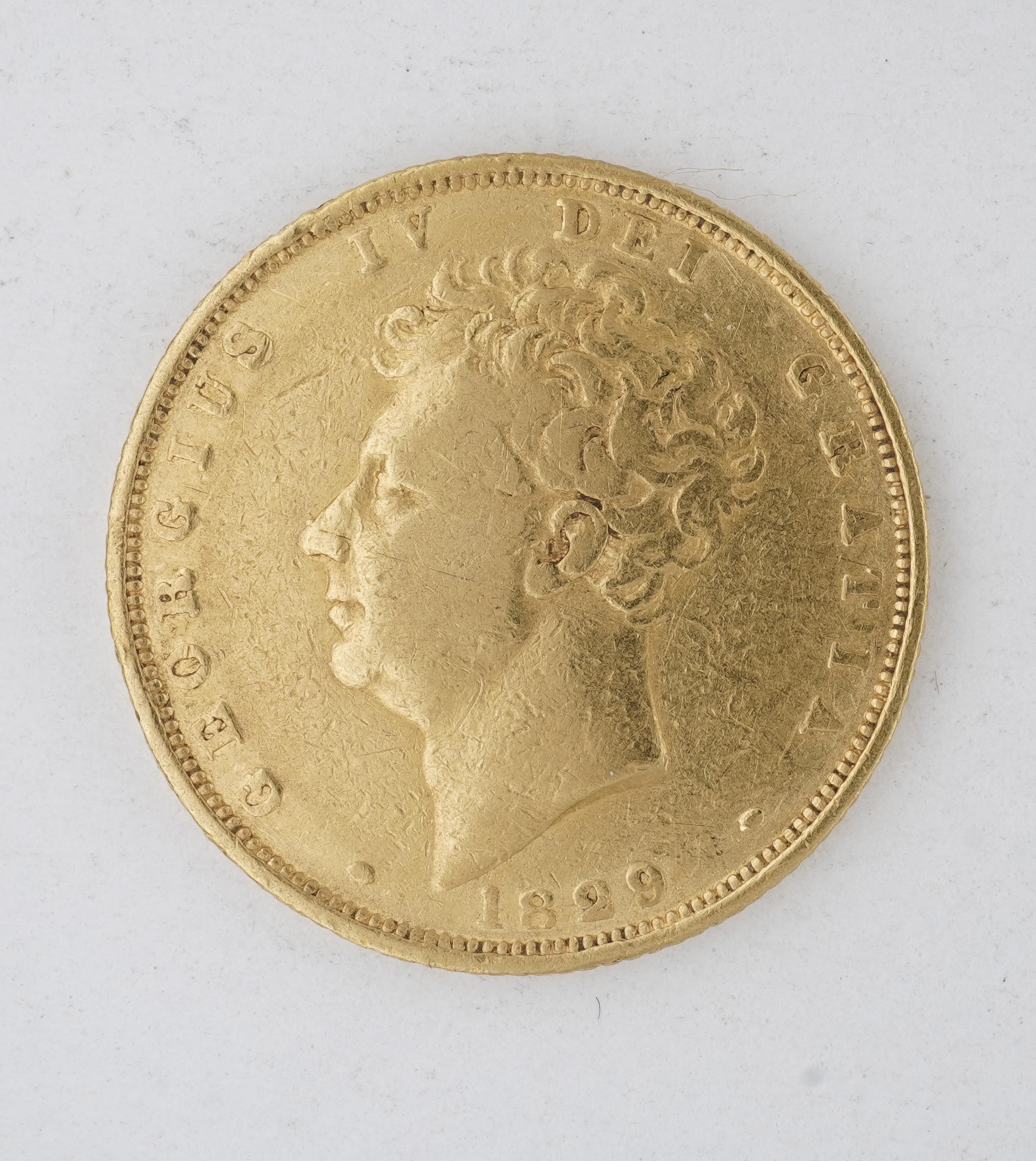British gold coins, George IV, gold sovereign, 1829, Rev. crowned shield, S. 3801, fine, in fitted Westminster case